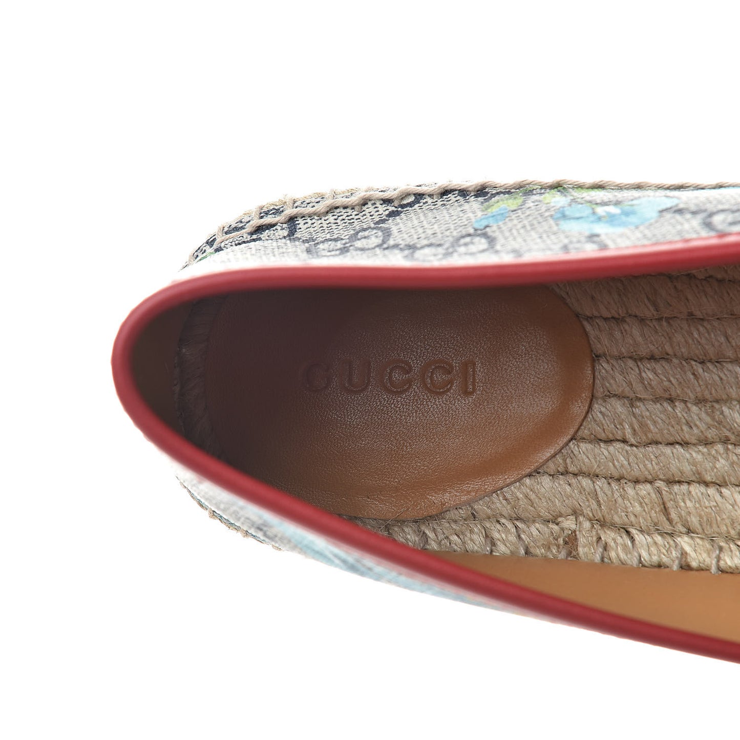 GG Supreme Monogram Blooms Espadrilles 38 Beige Blue Navy Hibiscus Red