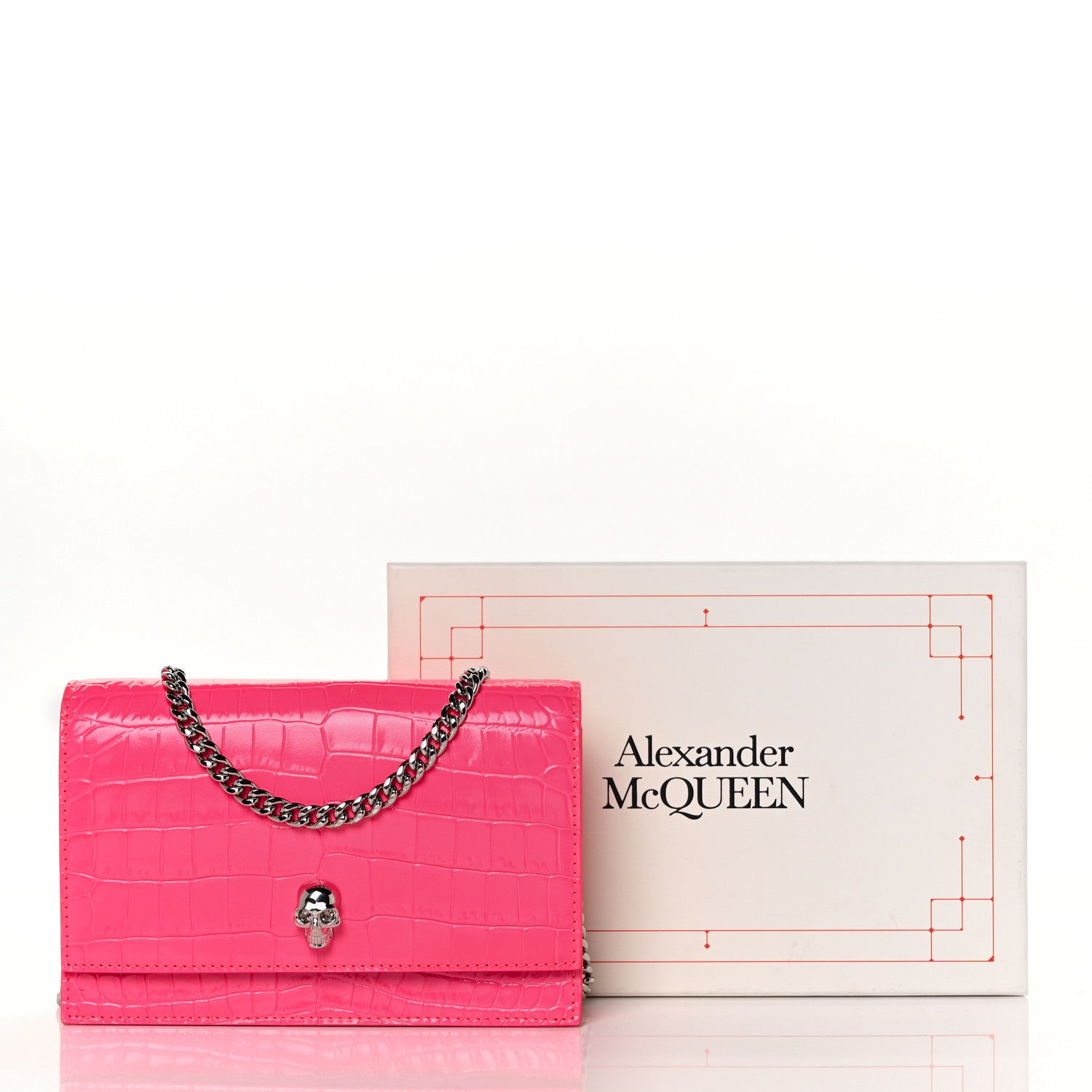 Alexander McQueen Calfskin Crocodile Embossed Skull Mini Crossbody Bag Pink 7 of 9