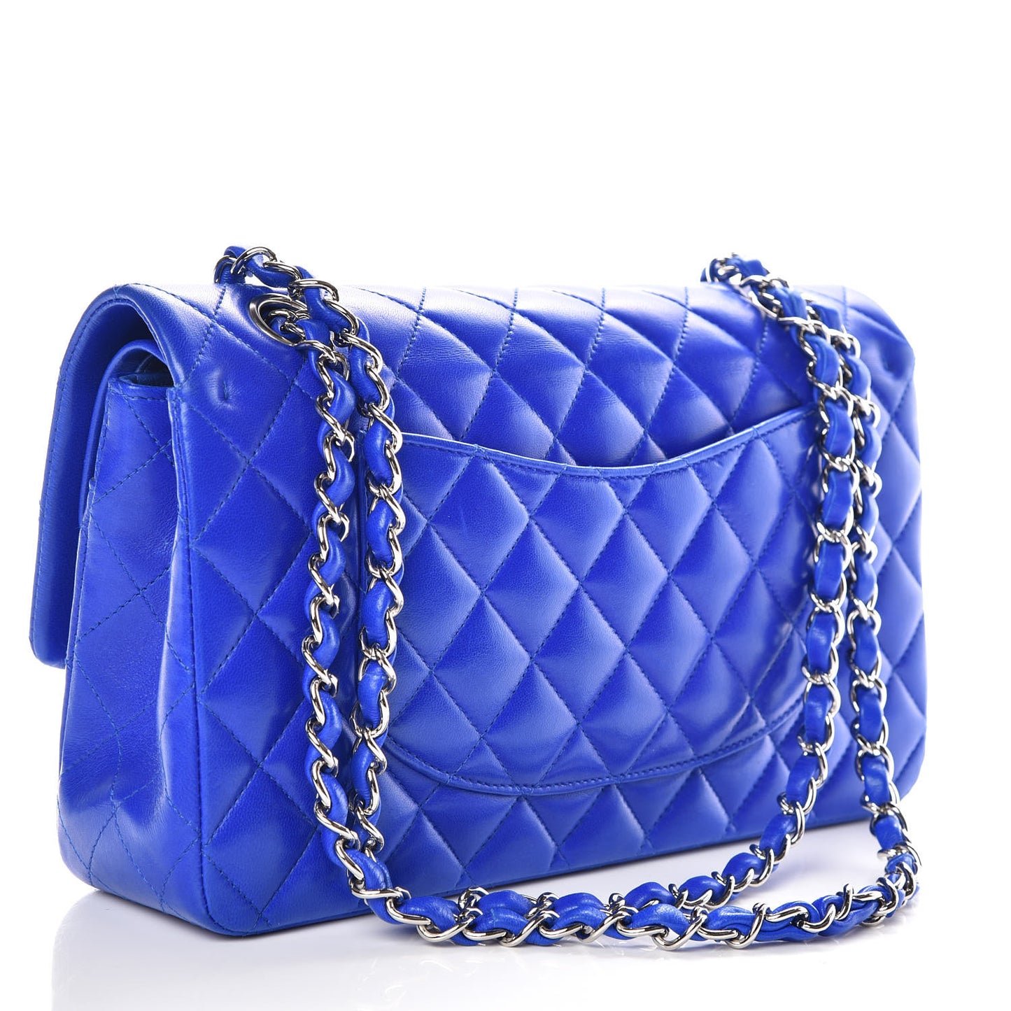 Lambskin Quilted Medium Double Flap Blue
