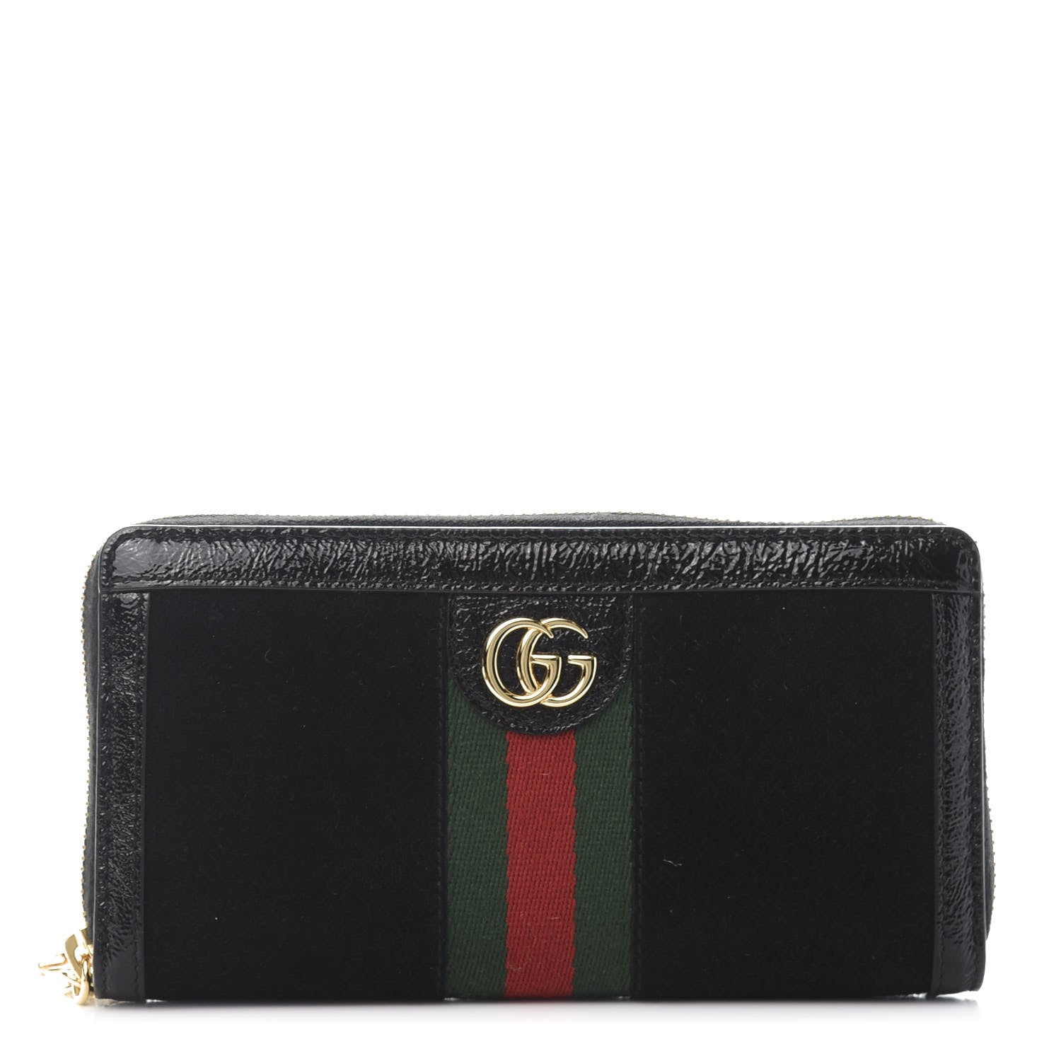 Gucci Suede Patent GG Web Ophidia Zip Around Wallet Black 1 of 6
