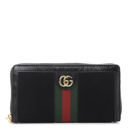 Gucci Suede Patent GG Web Ophidia Zip Around Wallet Black 1 of 6
