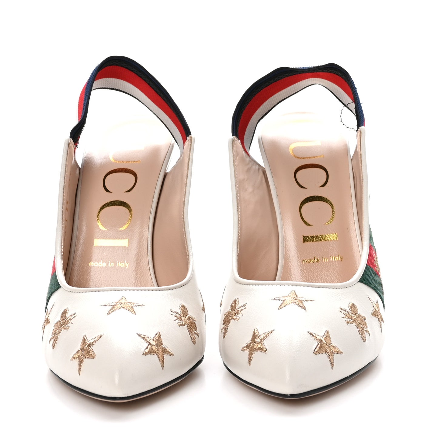 Malaga Kid Web Bee Star Embroidered Sylvie High Heel Slingback Pumps 39 White