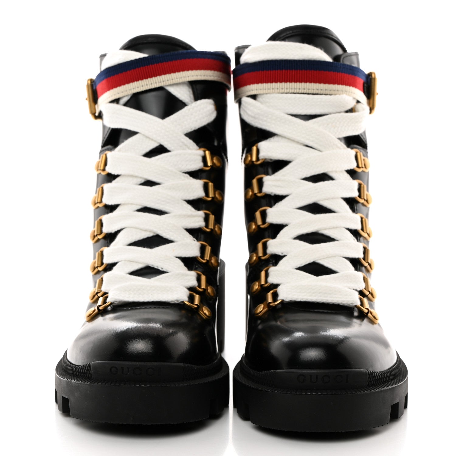 Gucci Calfskin Sylvie Web Womens Lace Up Combat Boots 36 Black 2 of 9
