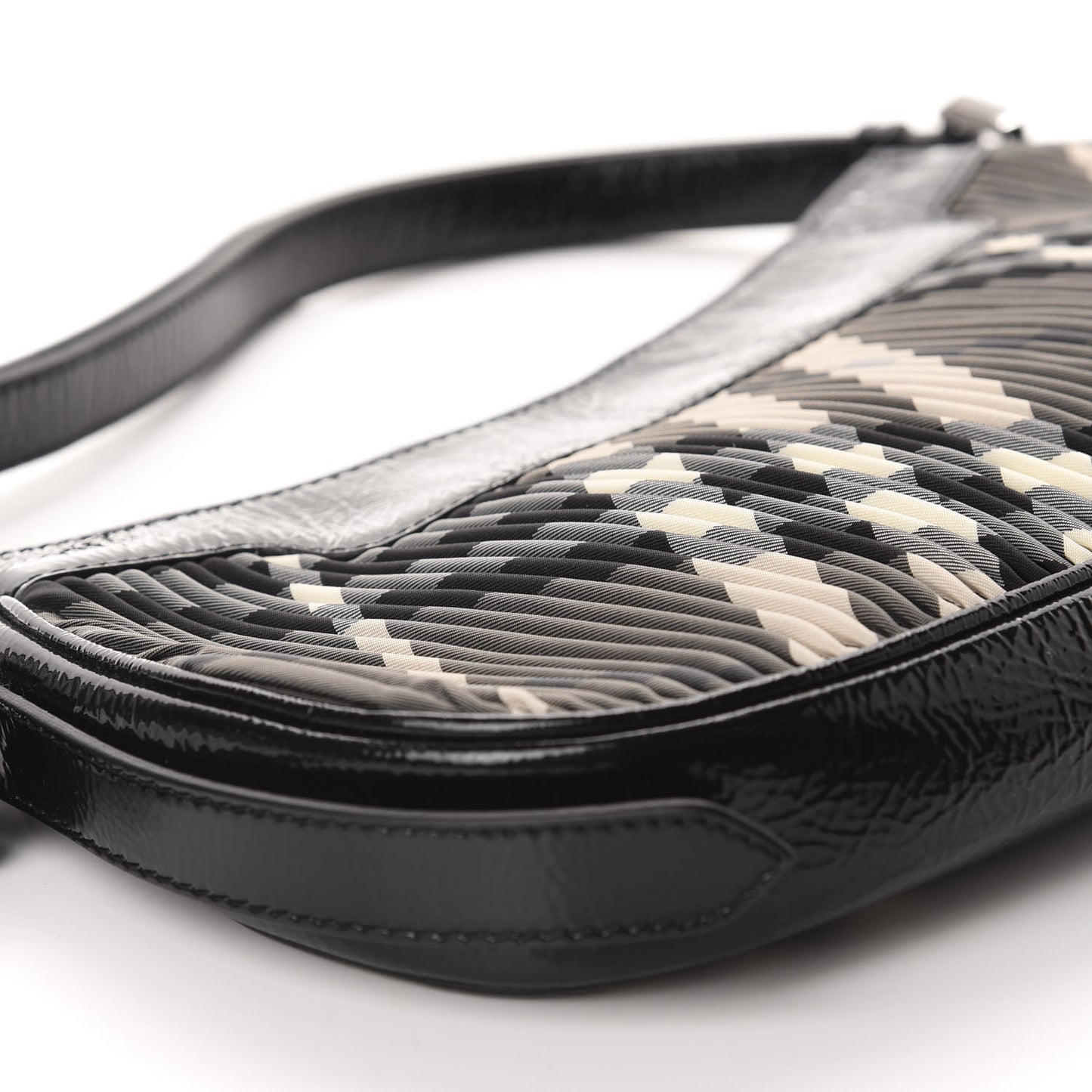 Nylon Beat Check Pleated Shoulder Bag Black