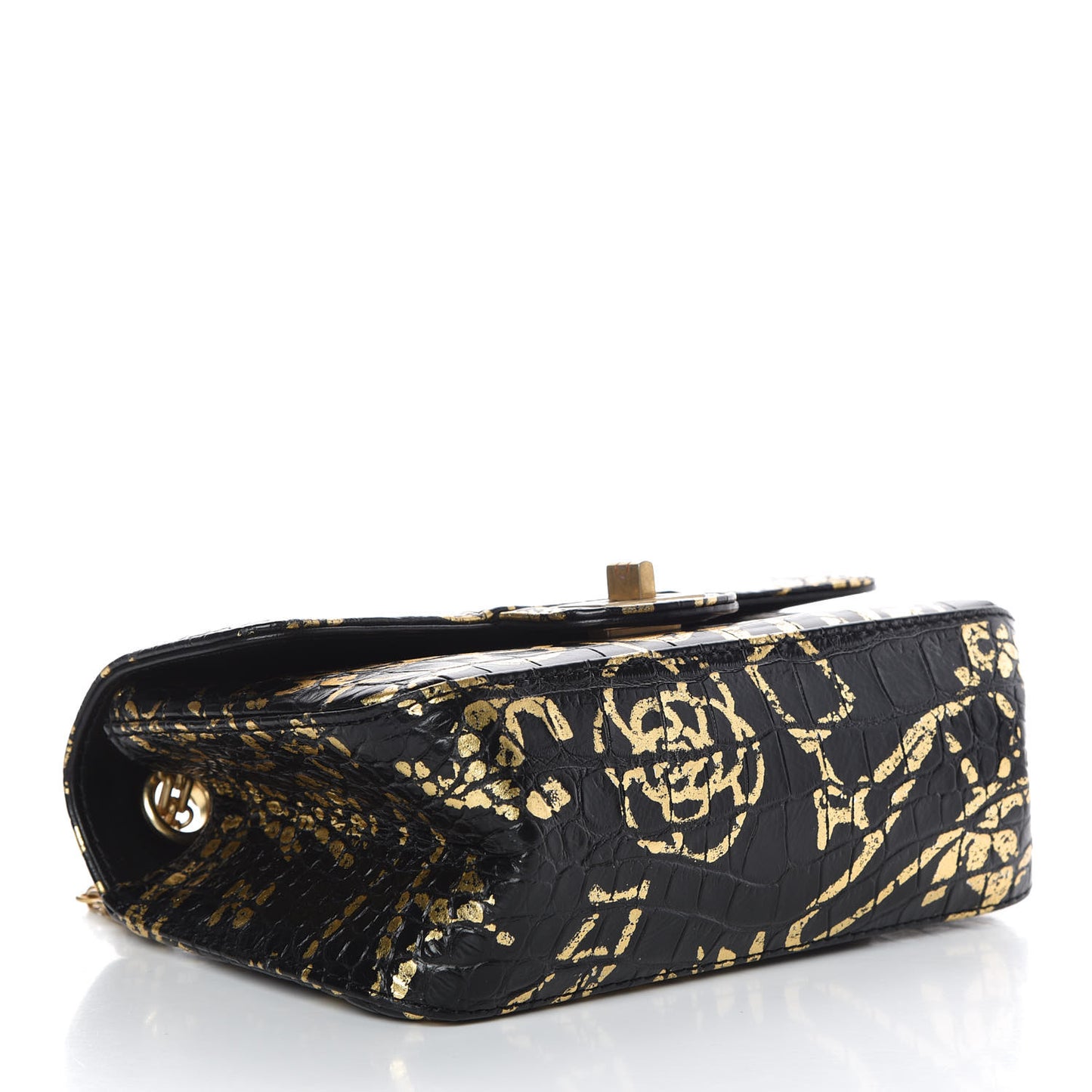 Calfskin Crocodile Embossed Graffiti 2.55 Mini Cocodile Reissue Flap Black Gold