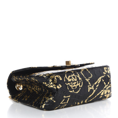 Chanel Calfskin Crocodile Embossed Graffiti 2.55 Mini Cocodile Reissue Flap Black Gold 4 of 11