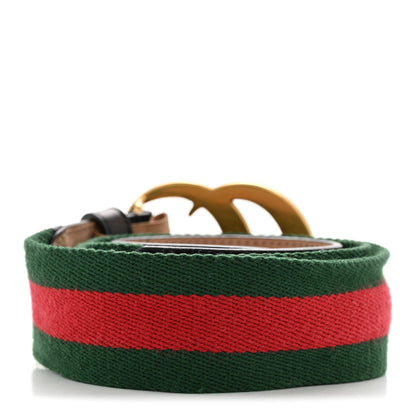 Gucci Nylon Textured Dollar Calfskin Double G Web 40mm Belt 90 36 Green Red Dark Cocoa 2 of 8
