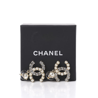 Chanel Crystal Pearl Dazzling Domino CC Drop Earrings Gold 5 of 5