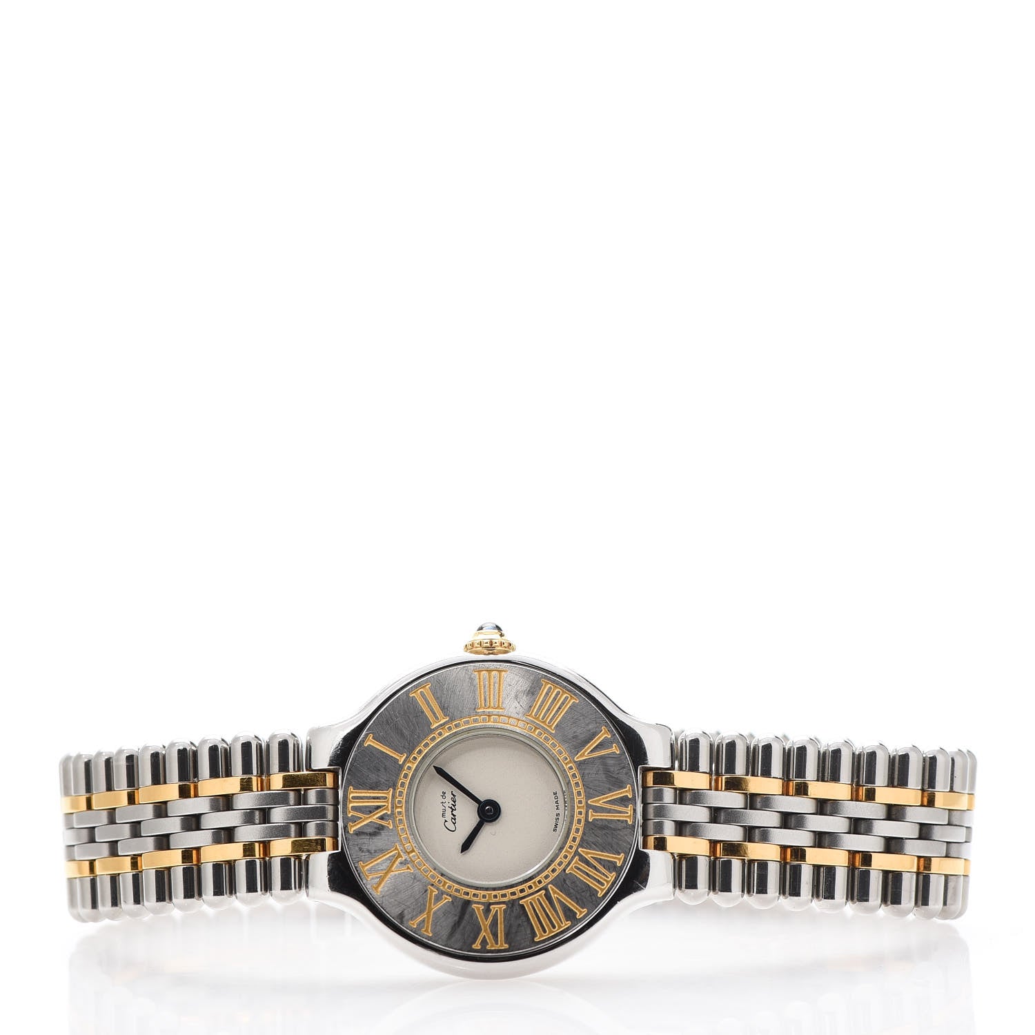 Cartier Stainless Steel 18K Yellow Gold 28mm Must De 21 Bullet Link Quartz Watch 3 of 9