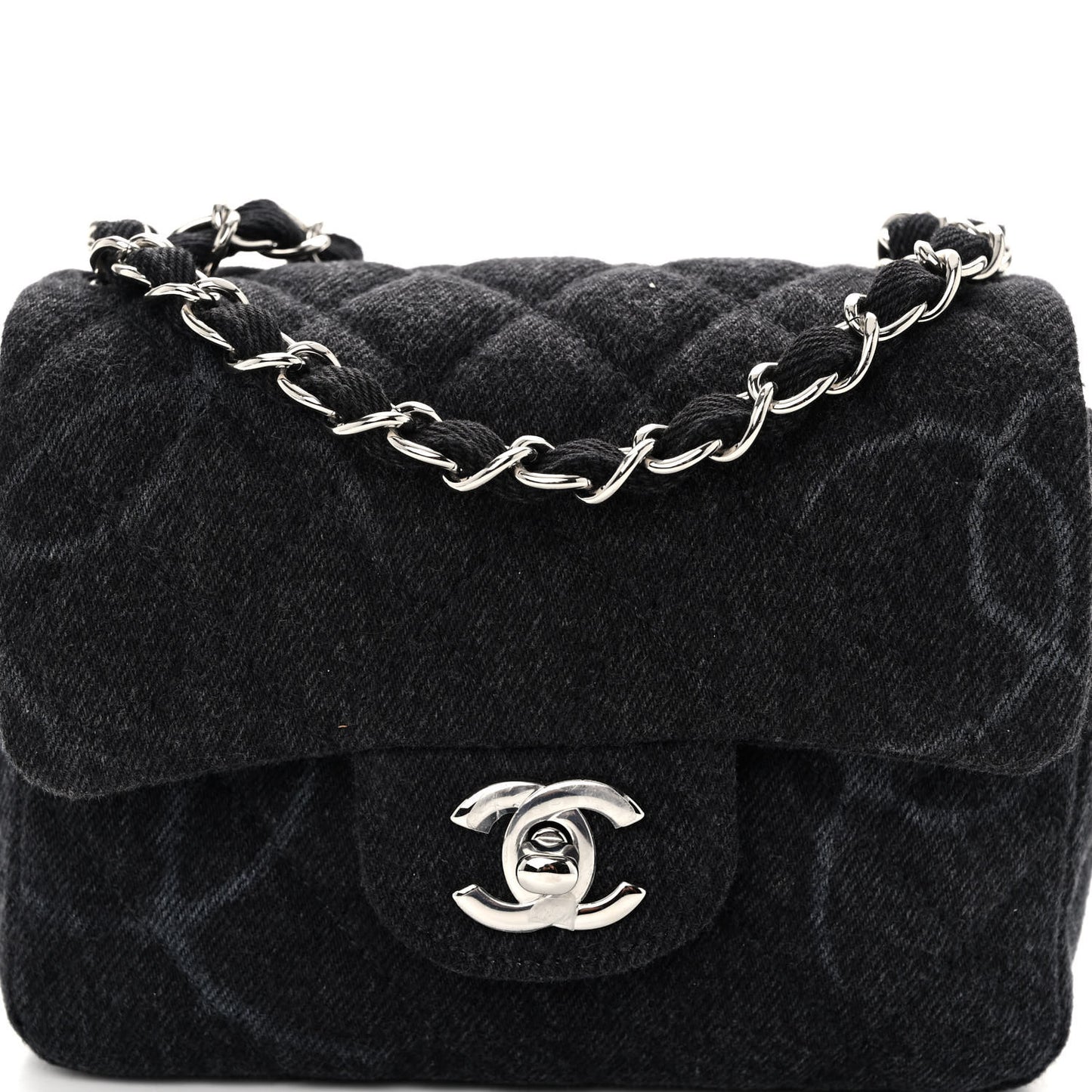 Denim CC Quilted Mini Square Flap Black