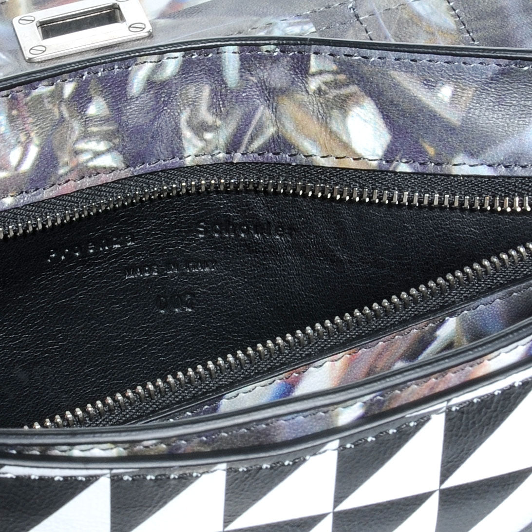 Leather PS1 Pochette Clutch Triangle Print Black White