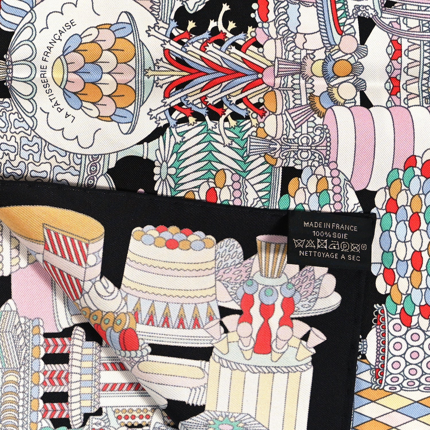 Hermes Silk La Patisserie Francaise Scarf 90 Black Menthol Multicolor 3 of 5