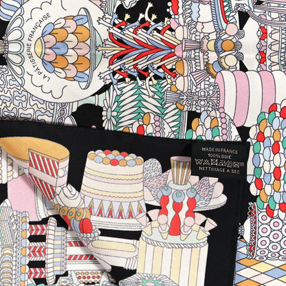 Hermes Silk La Patisserie Francaise Scarf 90 Black Menthol Multicolor 3 of 5