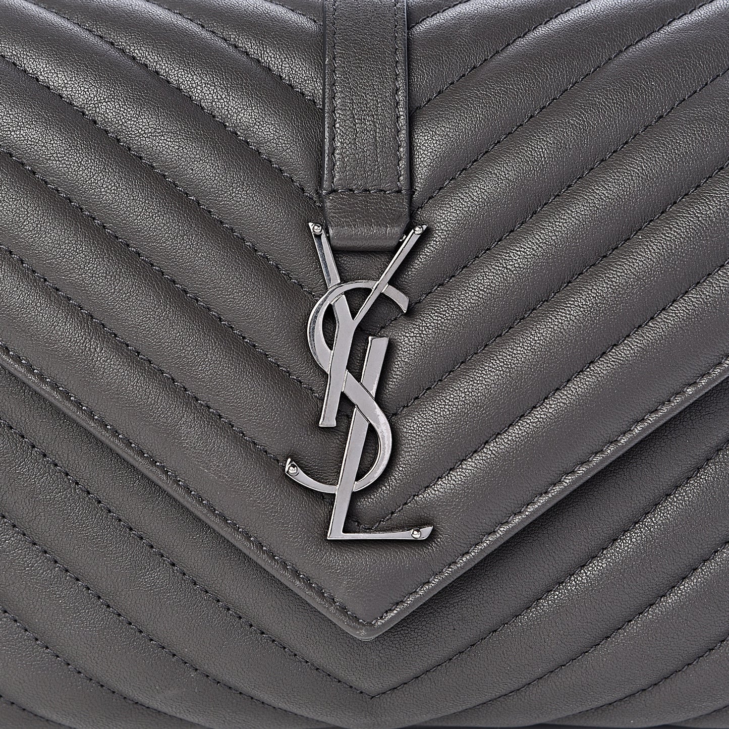 Sheepskin Matelasse Chevron Monogram Medium College Bag Asphalt