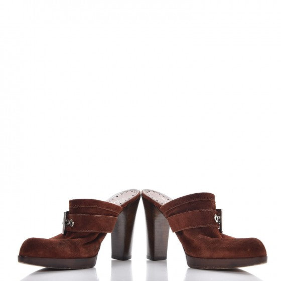 Suede Buckle Mules 38 Brown