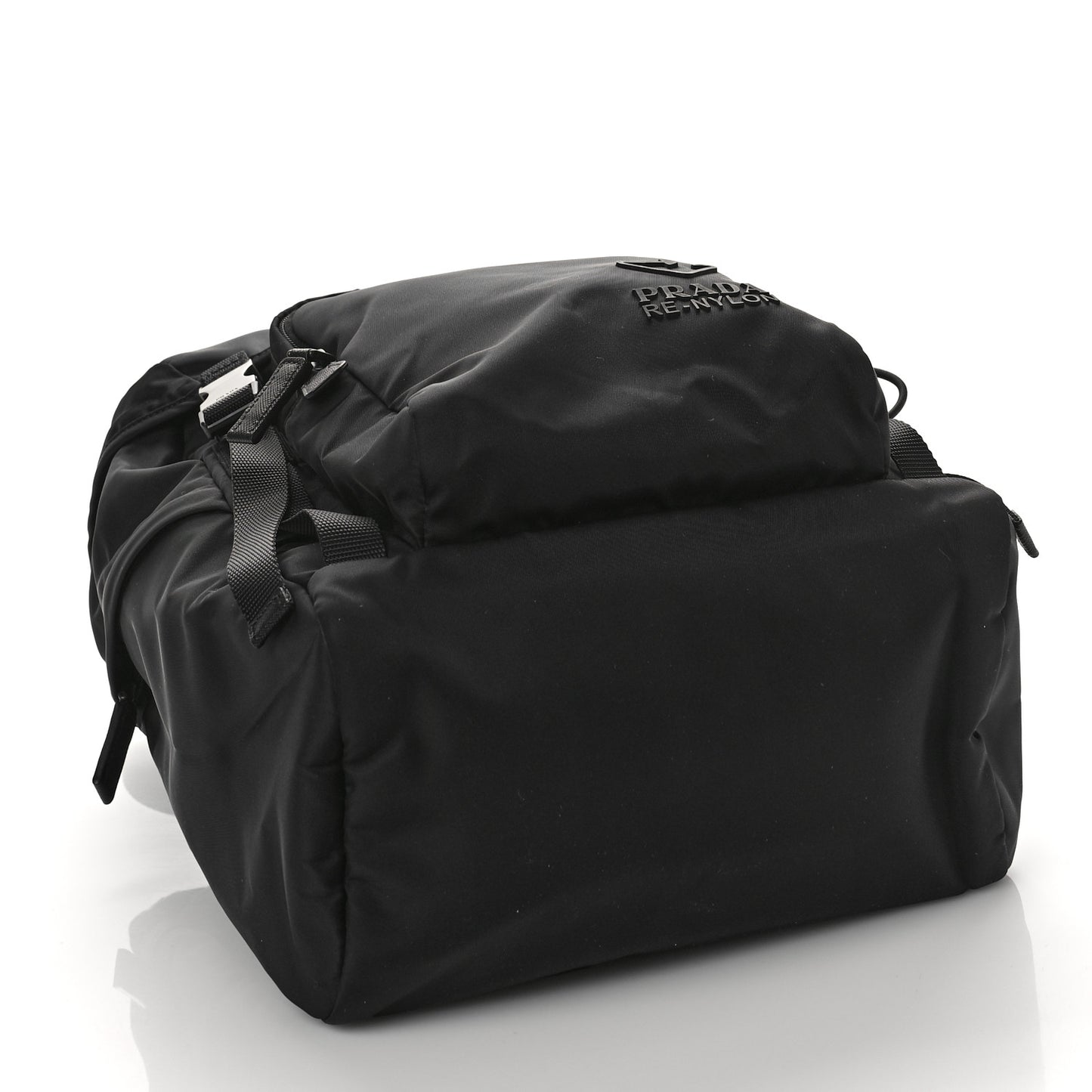 Re-Nylon Saffiano Logo Double Buckle Backpack Black