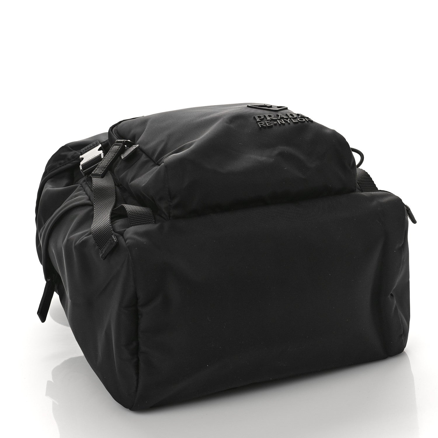 Prada Re-Nylon Saffiano Logo Double Buckle Backpack Black 4 of 8