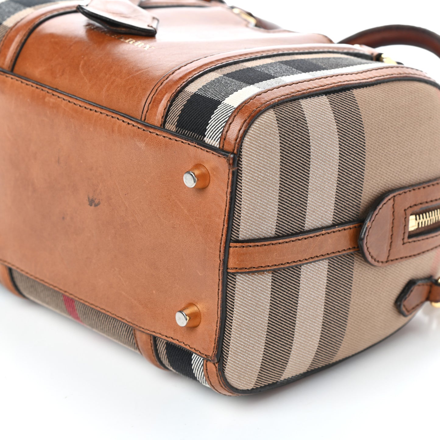 House Check Bridle Calfskin Small Alchester Bowling Bag Dark Tan