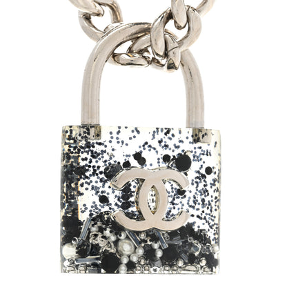 Chanel Resin CC Oversized Padlock Chain Necklace Silver Pearly White 4 of 7
