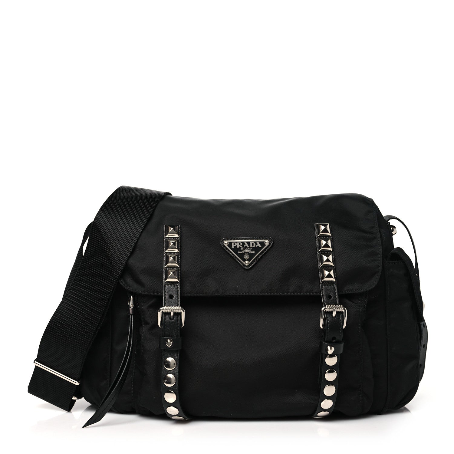 Prada Nylon New Vela Studded Messenger Bag Black 1 of 9