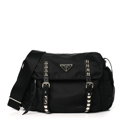 Prada Nylon New Vela Studded Messenger Bag Black 1 of 9