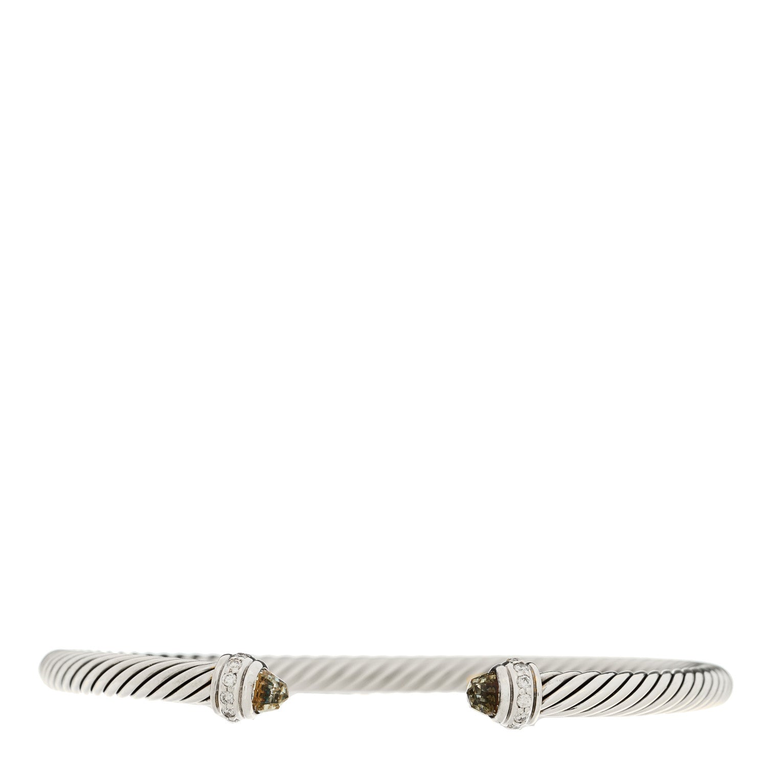 David Yurman Sterling Silver Diamond Prasiolite 4mm Cable Classics Bracelet 1 of 4