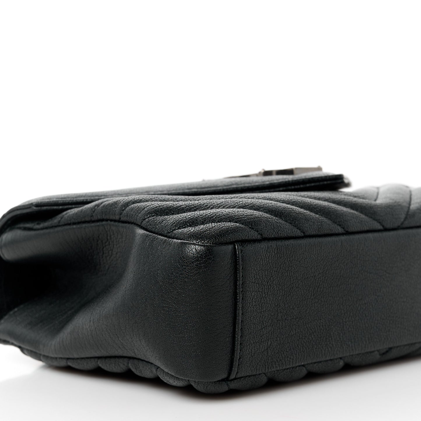 Sheepskin Matelasse Chevron Monogram Medium College Bag Black