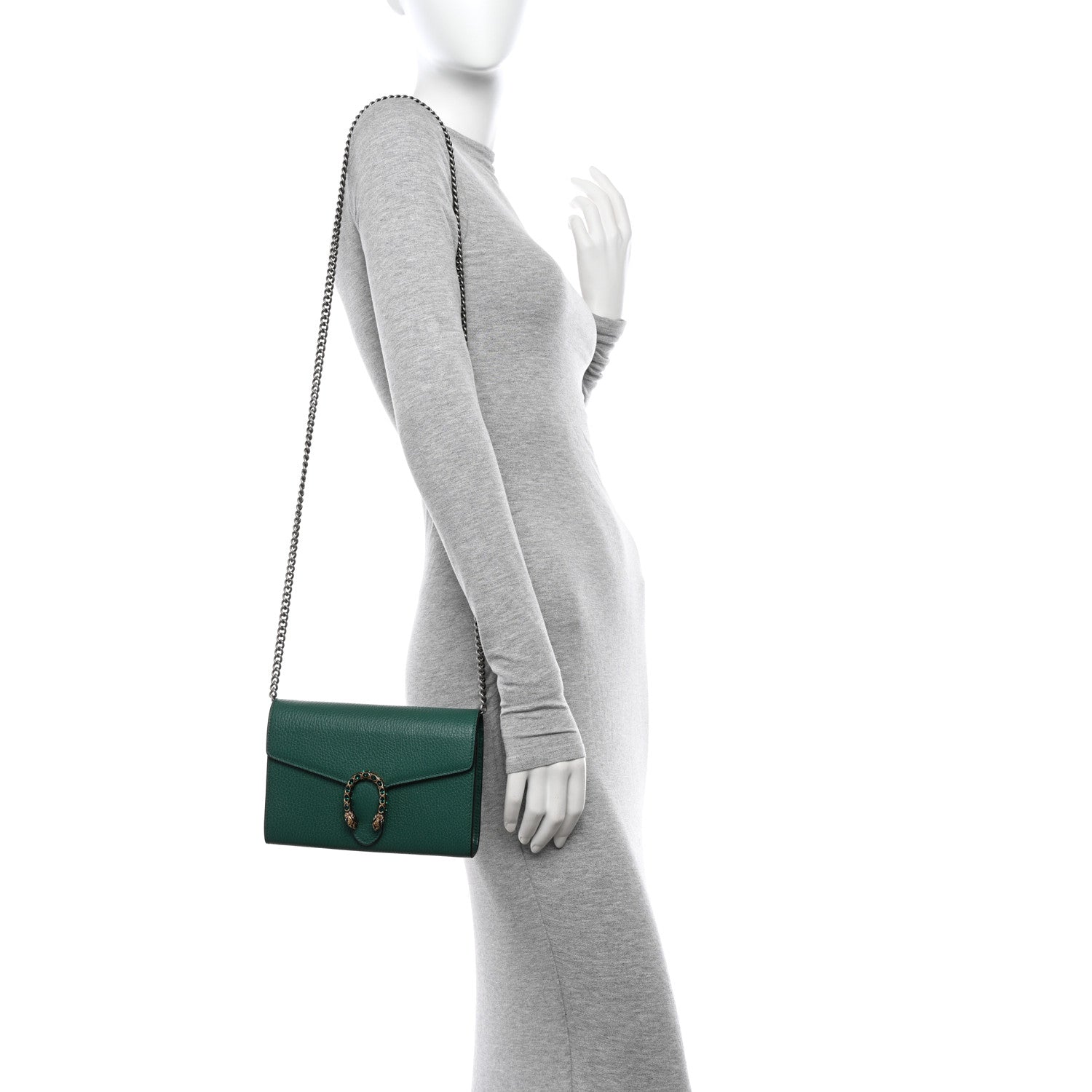 Gucci Calfskin Mini Dionysus Chain Wallet Emerald 2 of 12