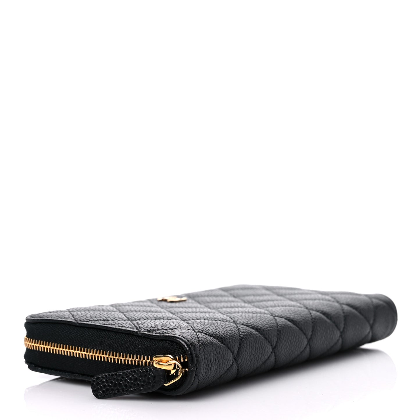Caviar Quilted Large Gusset Zip Around Wallet Black