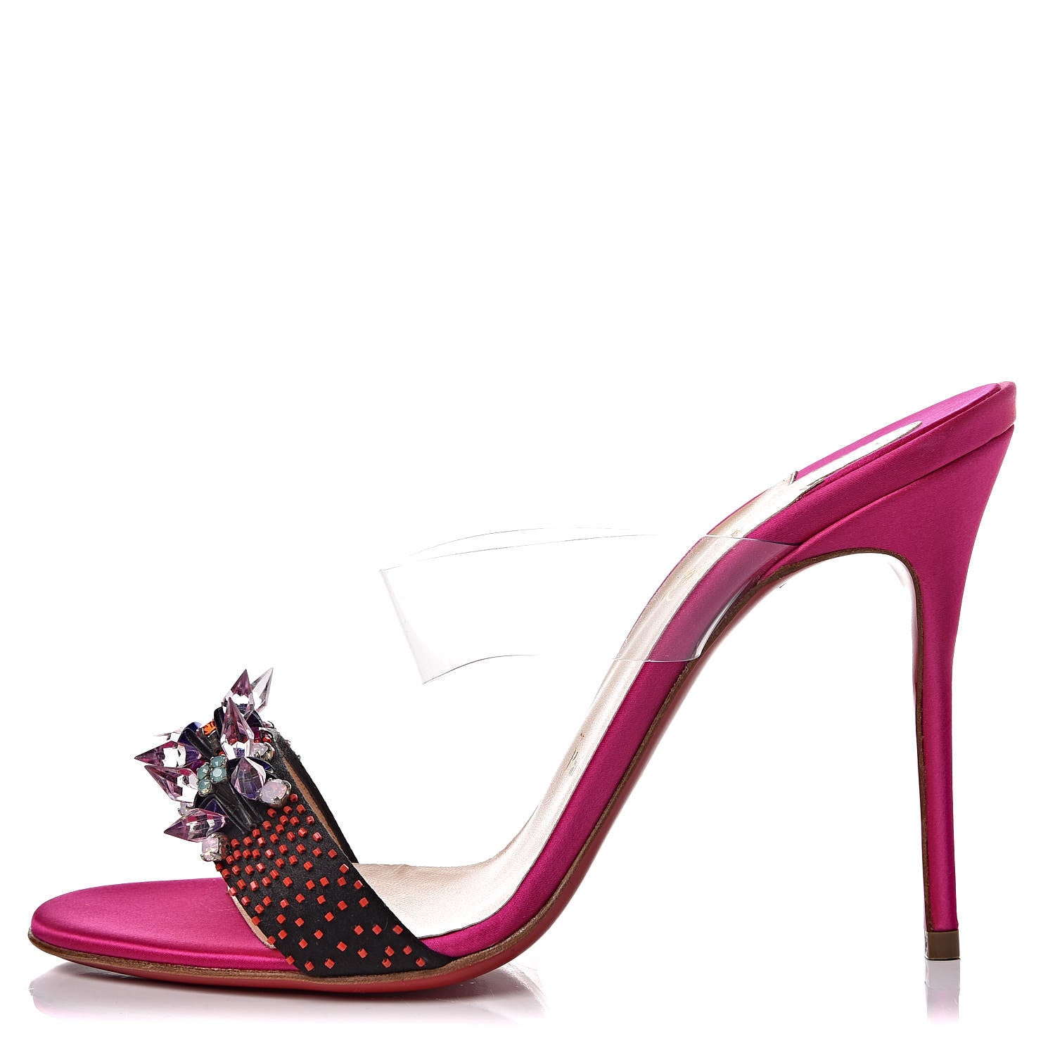 Christian Louboutin Satin PVC Speleola Slide Sandals 38 Poudre Black 1 of 10