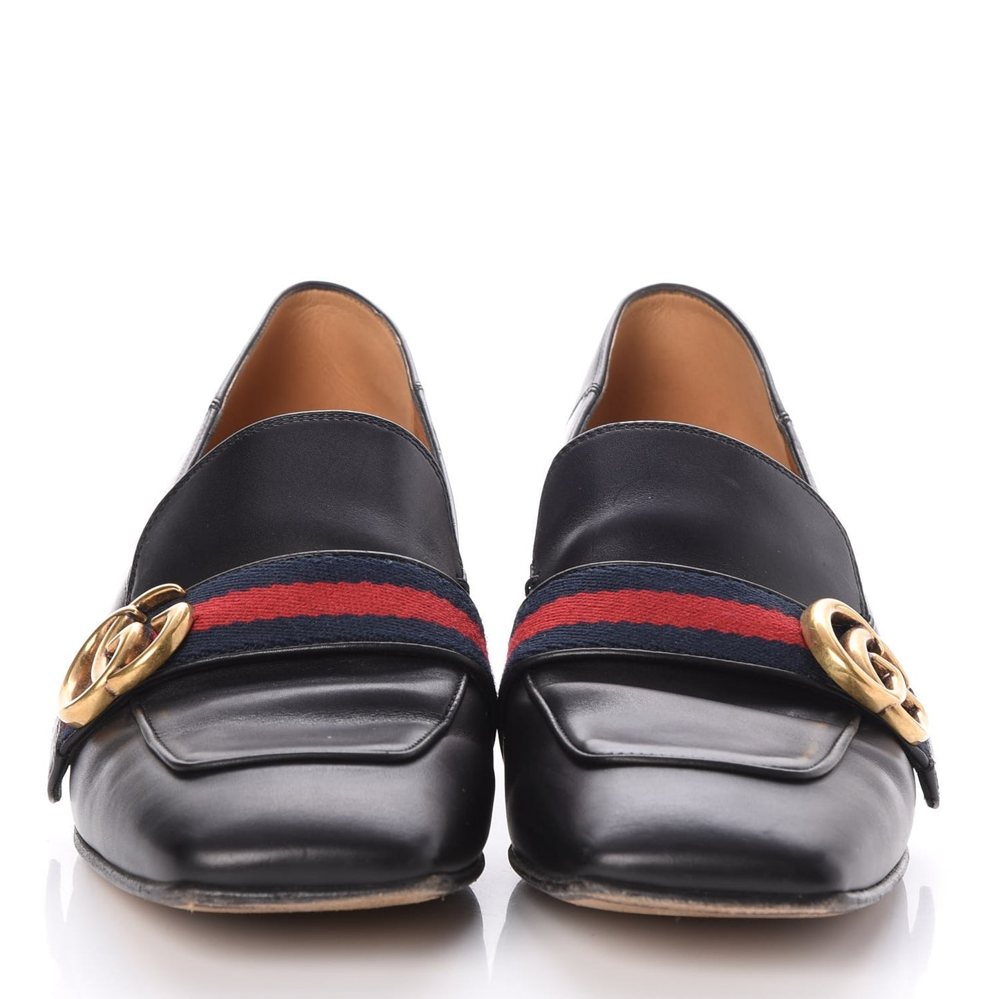 Calfskin Web Pearl Embellished Peyton Loafers 40 Black