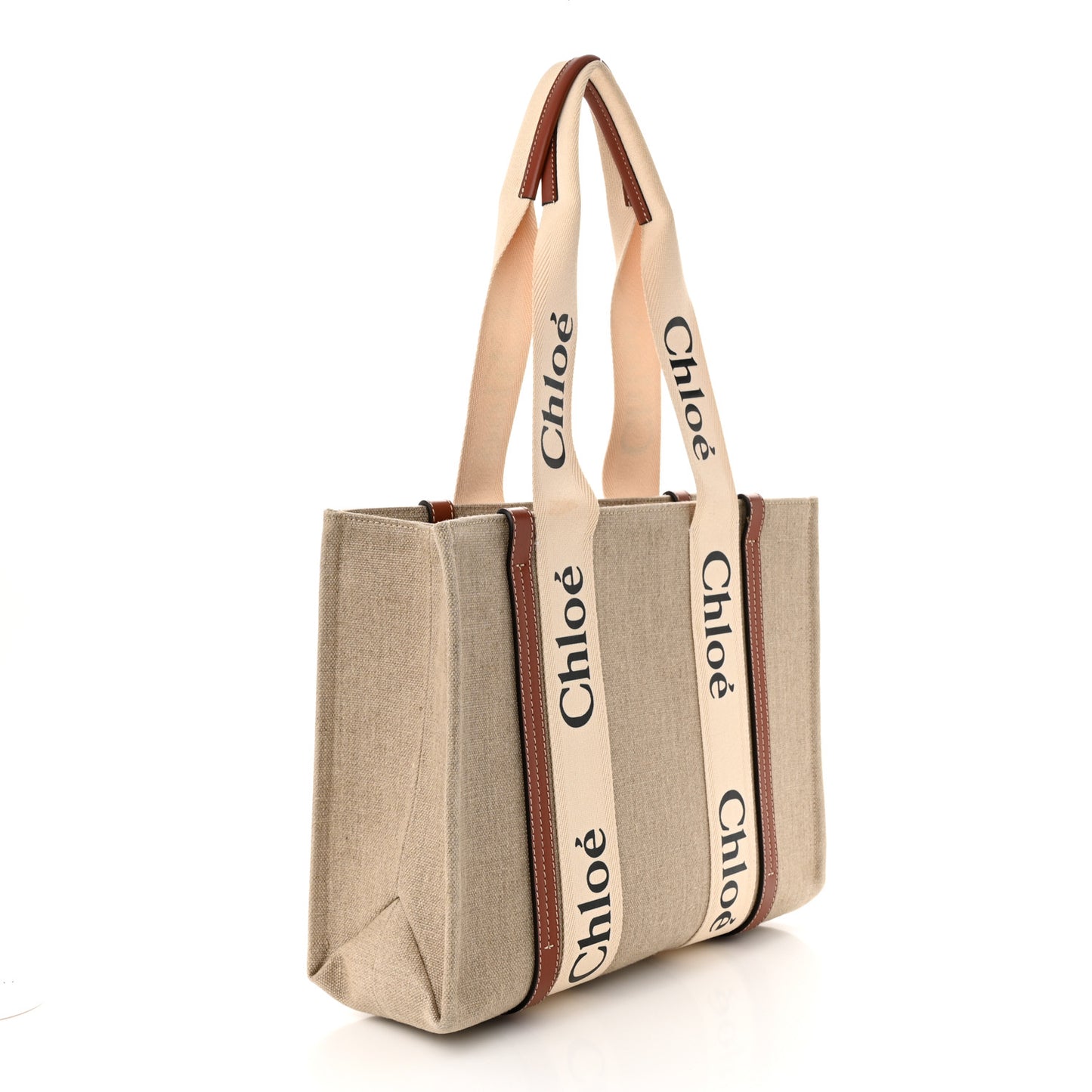 Cotton Calfskin Medium Woody Ribbon Tote White Brown