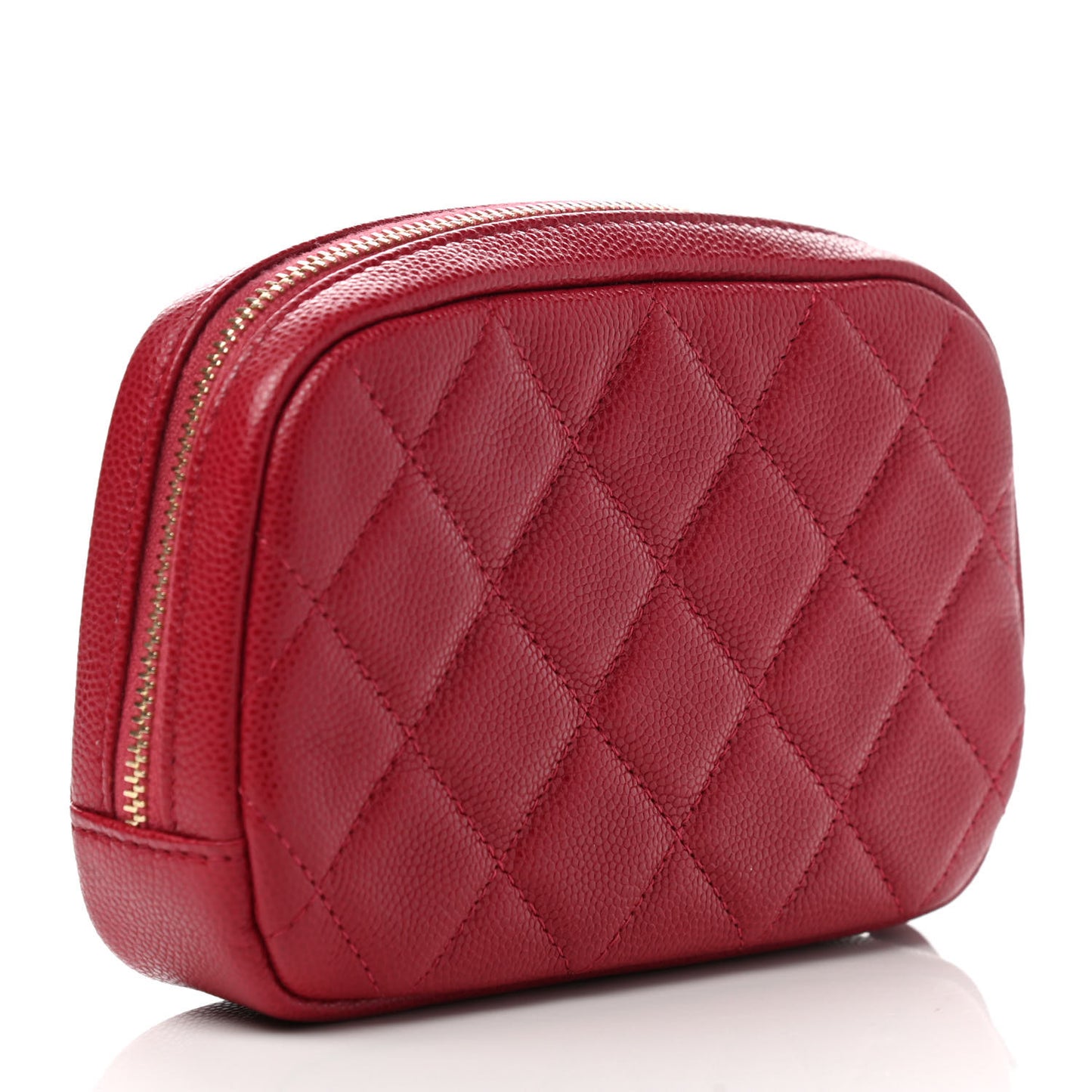 Caviar Quilted Small Curvy Pouch Cosmetic Case Dark Pink