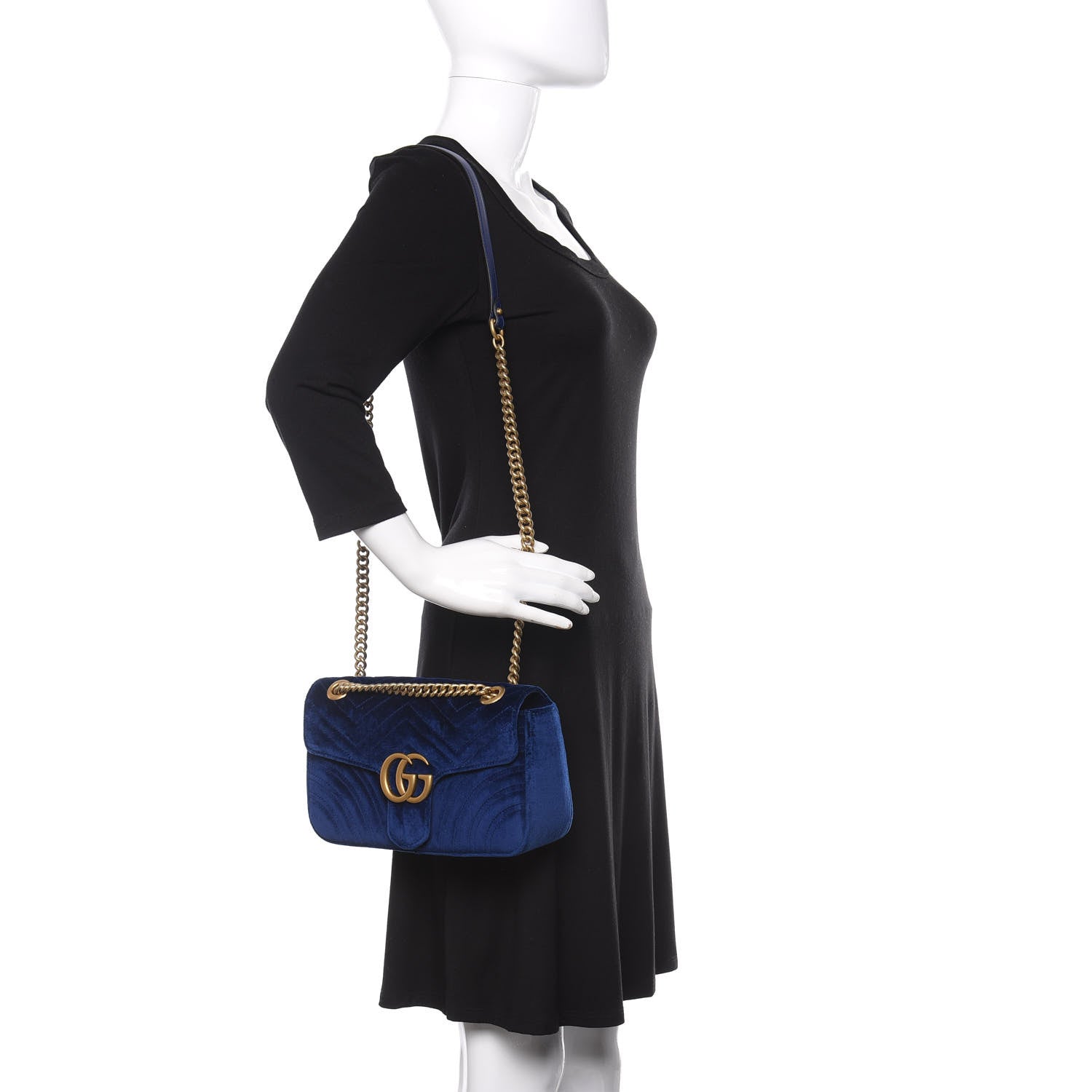 Gucci Velvet Matelasse Small GG Marmont Shoulder Bag Cobalt Blue 3 of 11