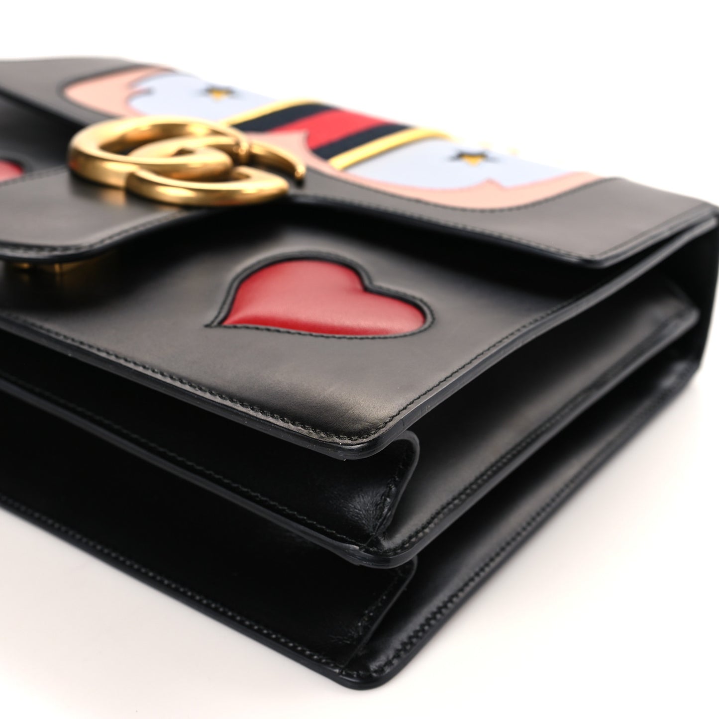 Calfskin Web Heart Medium GG Marmont Chain Handle Bag Black
