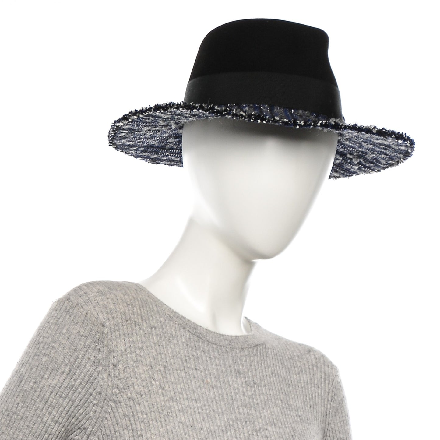 Tweed Felt CC Fedora Hat S Blue Black