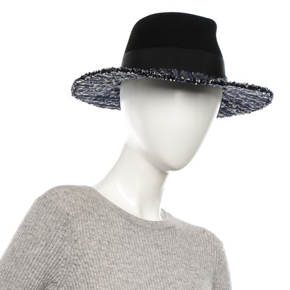 Chanel Tweed Felt CC Fedora Hat S Blue Black 2 of 8
