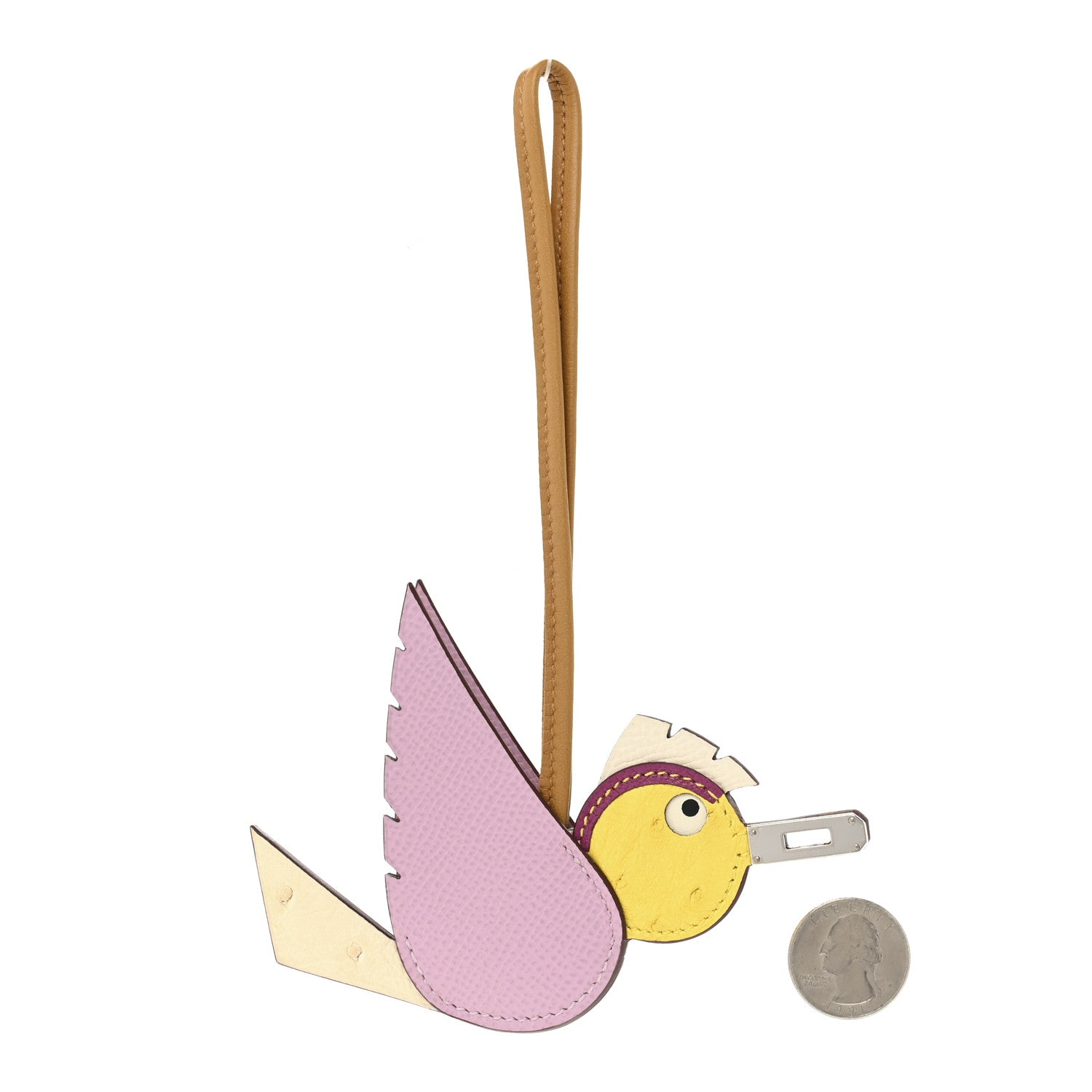 Hermes Ostrich Epsom Swift Birdy Bag Charm Mauve Sylvestre Nata Jaune Citron Magnolia Sesame 2 of 4