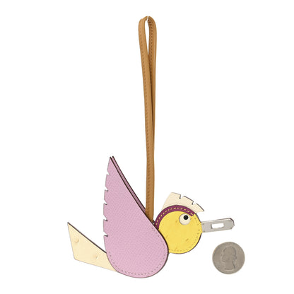 Hermes Ostrich Epsom Swift Birdy Bag Charm Mauve Sylvestre Nata Jaune Citron Magnolia Sesame 2 of 4