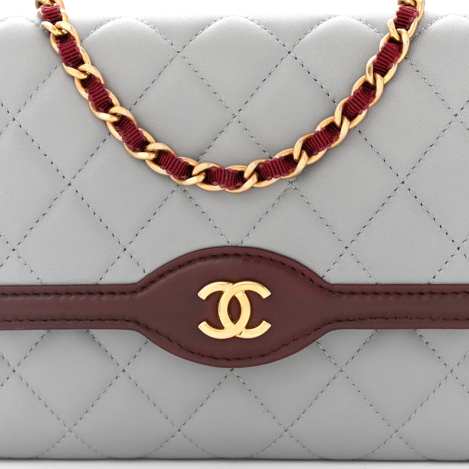Chanel Lambskin Quilted Two Tone Clutch With Chain Grey Burgundy 9 of 12