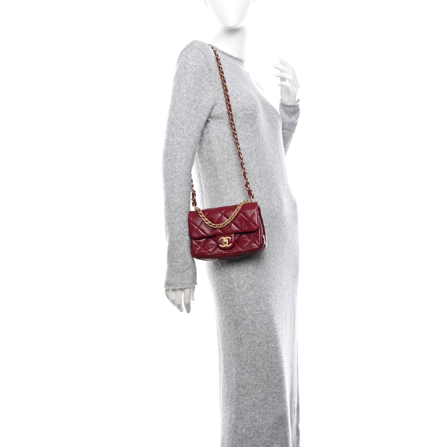 Lambskin Quilted Small Fancy Jewel Flap Burgundy