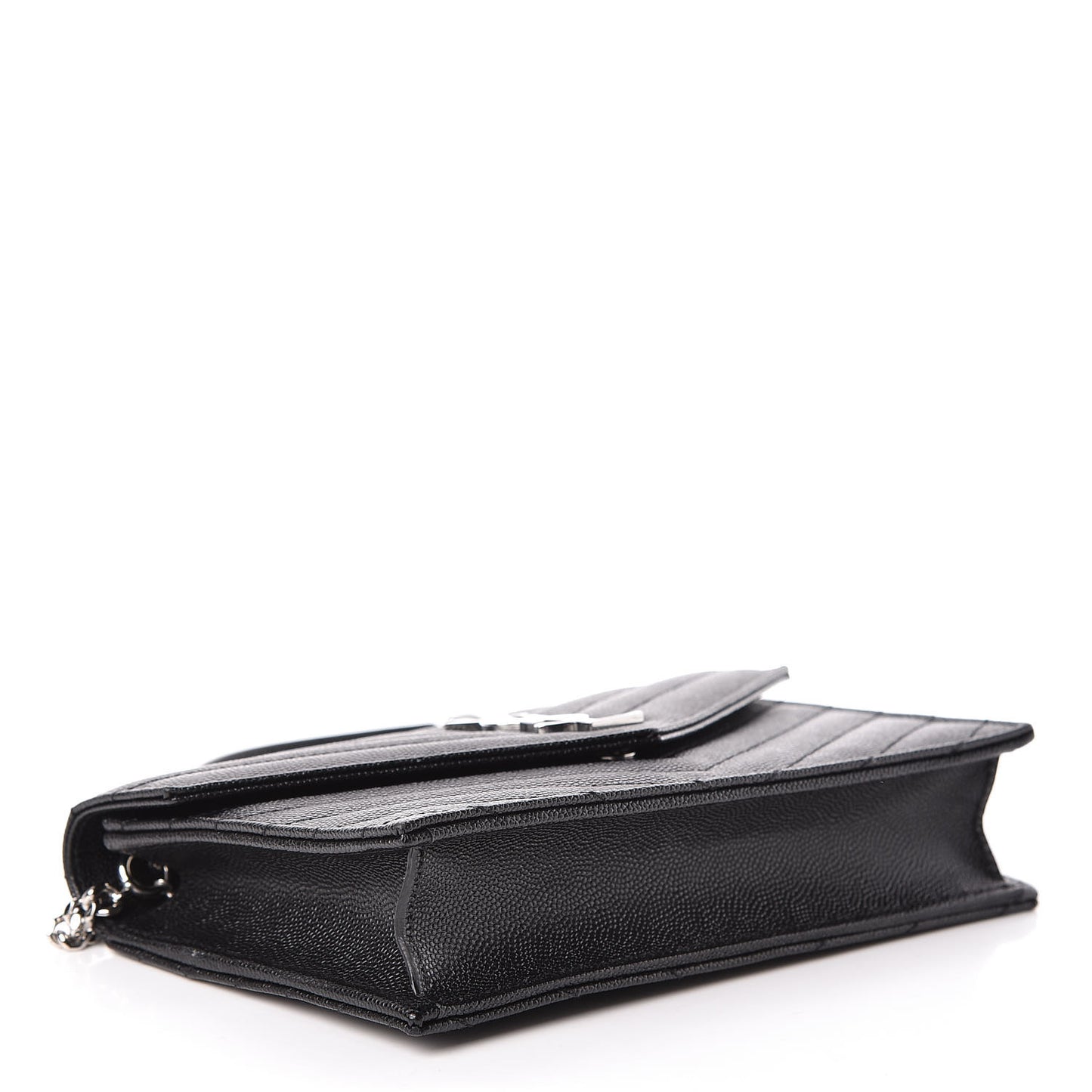 Grain De Poudre Matelasse Chevron Monogram Envelope Chain Wallet Black