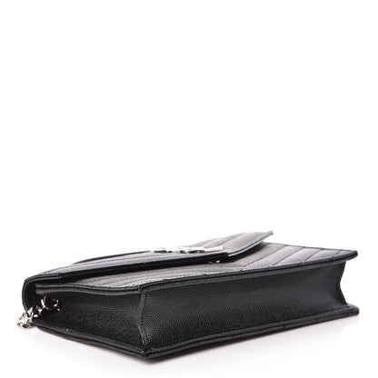 Saint Laurent Grain De Poudre Matelasse Chevron Monogram Envelope Chain Wallet Black 4 of 11