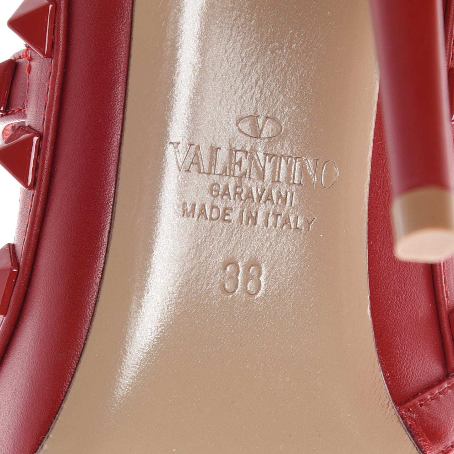 Calfskin Lacquered Monochrome Rockstud Ankle Strap 100mm Pumps 38 Rosso Valentino