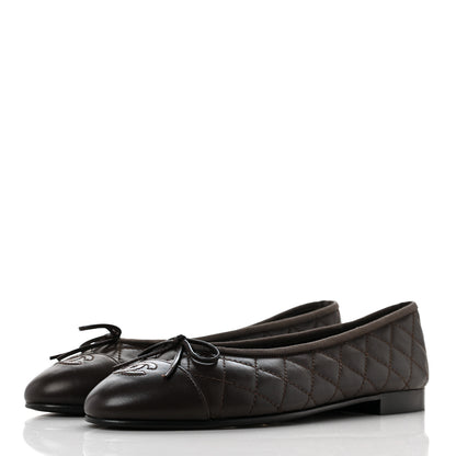 Chanel Lambskin Quilted Cap Toe Ballerina Flats 40 Dark Brown 3 of 9