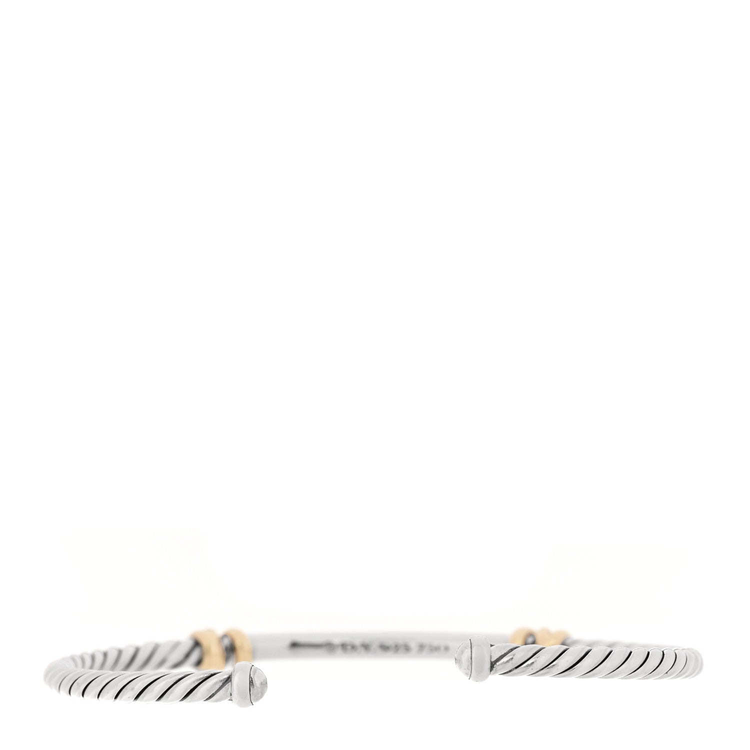 David Yurman Sterling Silver 18K Yellow Gold Diamond Petite Helena Classic Cable Station Bracelet 2 of 3
