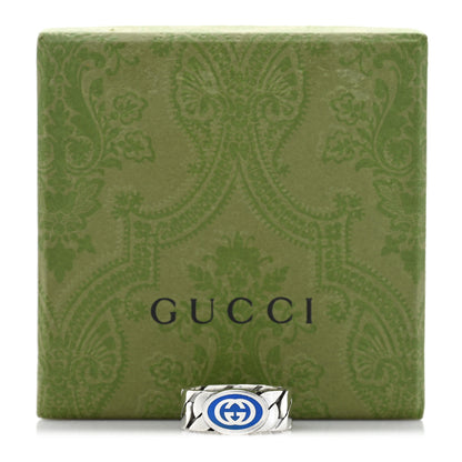 Gucci Sterling Silver Enamel Interlocking G Chain Ring 61 9.75 Blue 5 of 5