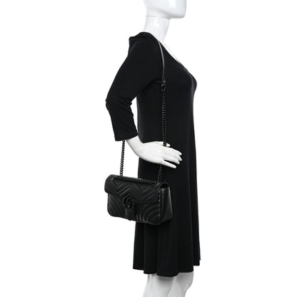 Gucci Calfskin Matelasse Monochrome Small GG Marmont Shoulder Bag Black 2 of 11