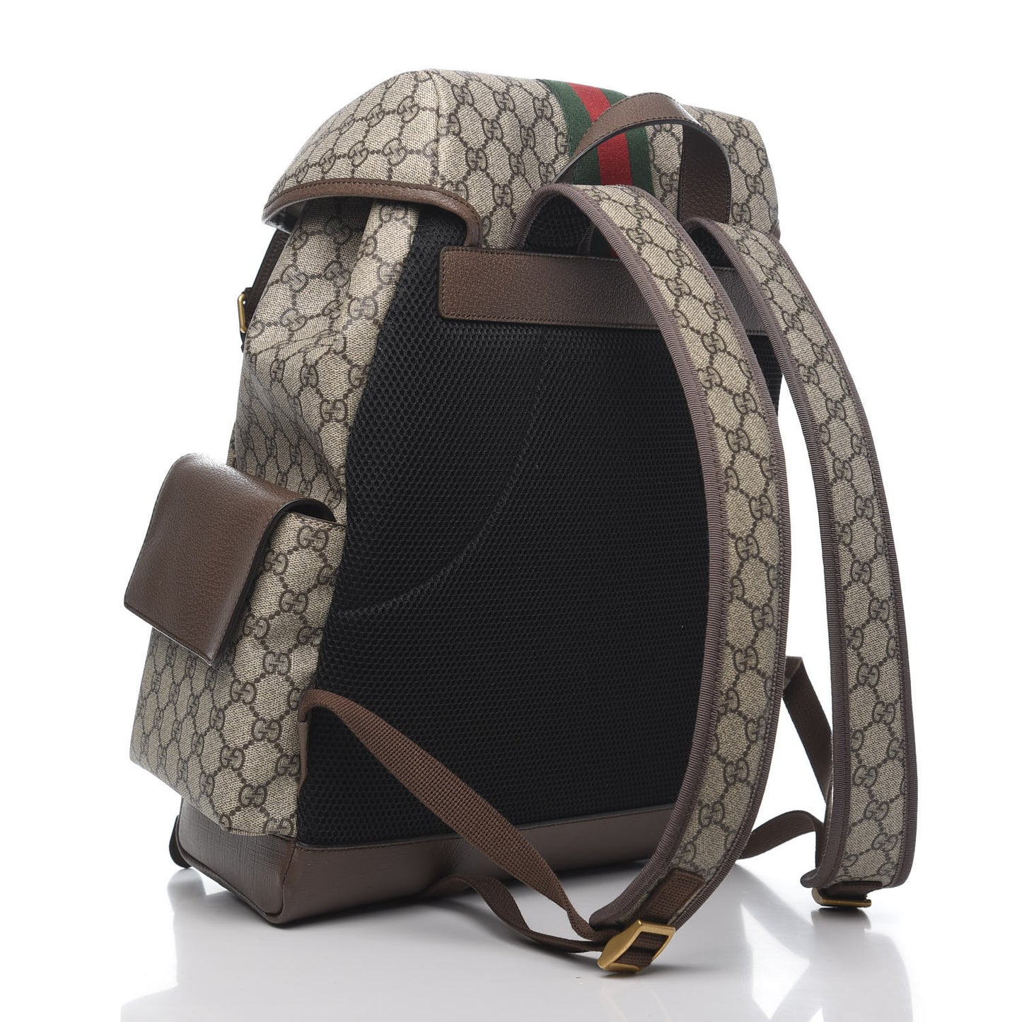 GG Supreme Monogram Medium Ophidia Double Buckle Backpack Brown
