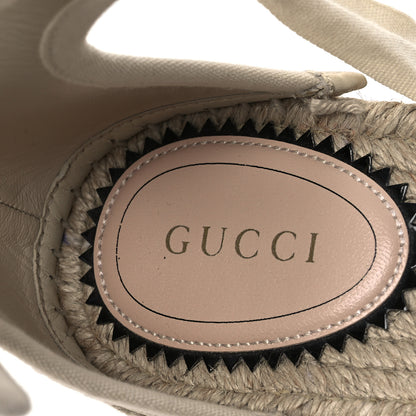 Gucci Canvas Damita GG Eyelet Espadrille Wedge Sandals 37 Ivory 9 of 12